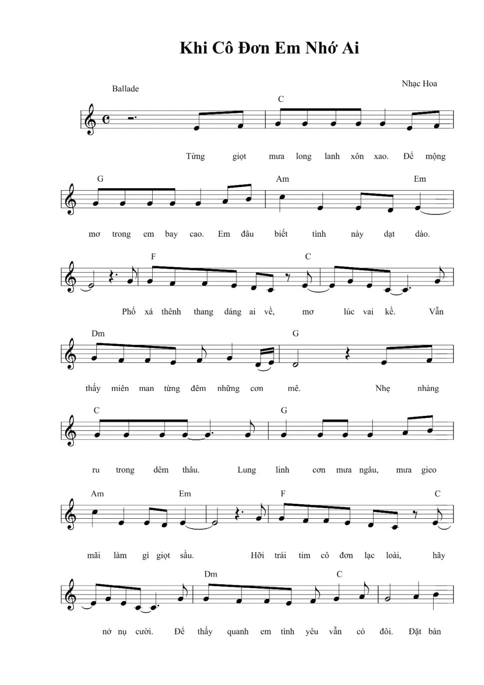 Khi cô đơn em nhớ ai sheet có lời