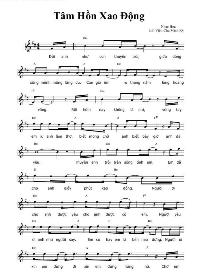  Tâm hồn xao động sheet có lời