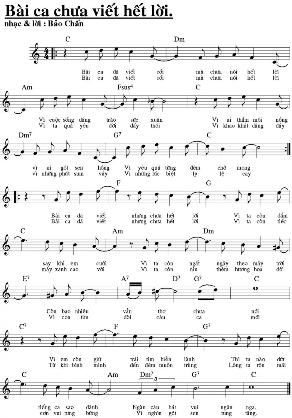 Bài ca chưa viết hết lời sheet có lời 