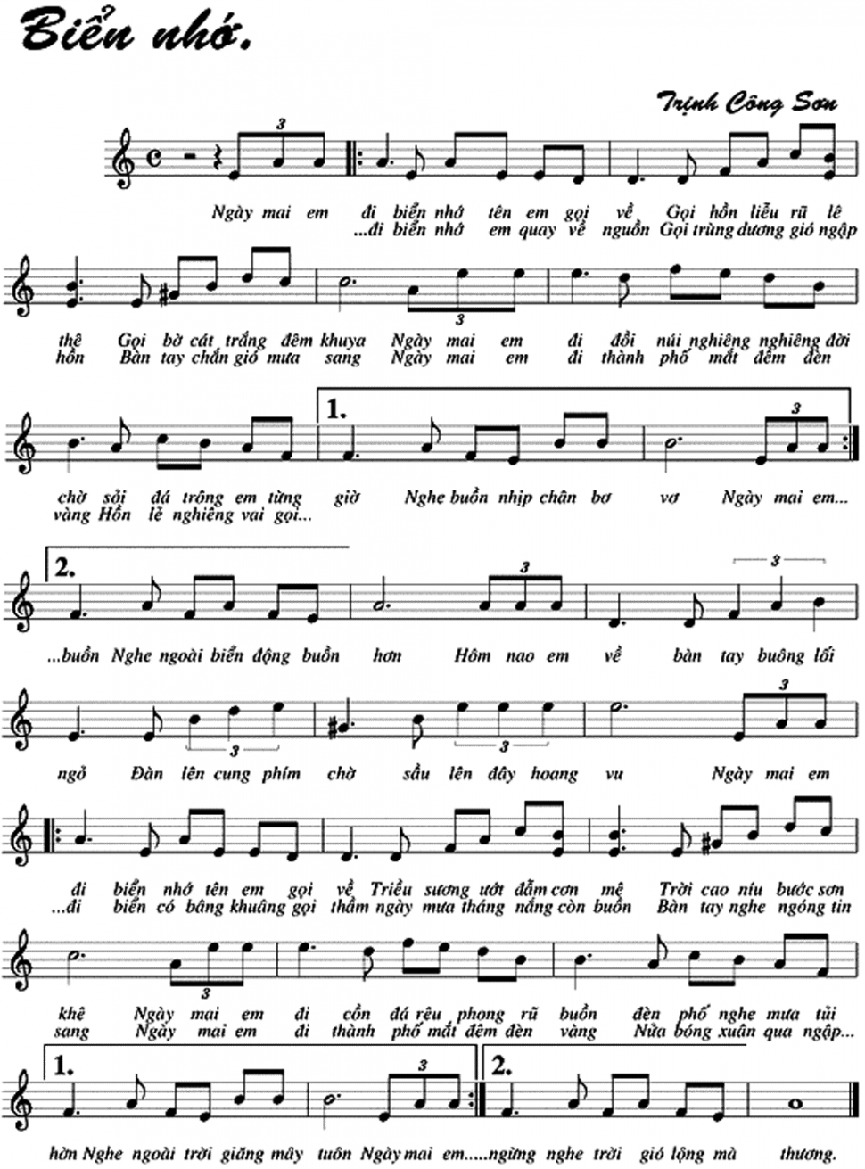 Biển nhớ sheet có lời