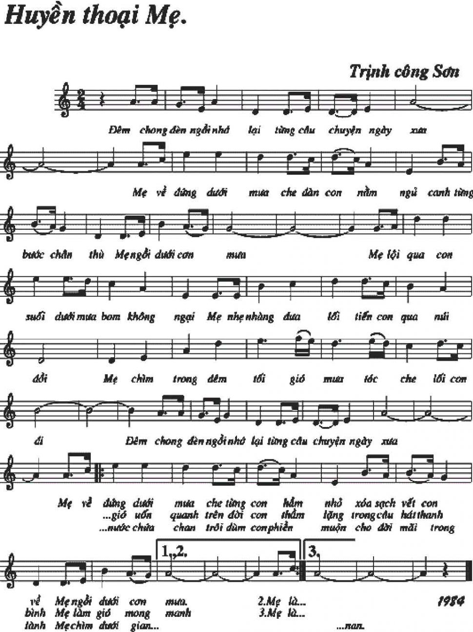 Huyền thoại mẹ sheet có lời