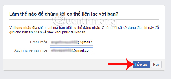 Nhập email mới truy cập Facebook