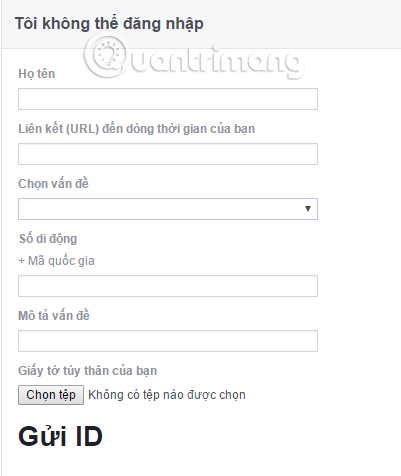Nhập thông tin cá nhân lấy lại Facebook